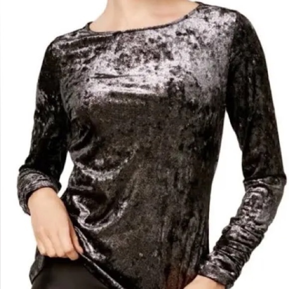 Vince Camuto Metallic silver crushed velvet top, ruched sleeves, Large, NWT - Picture 1 of 7
